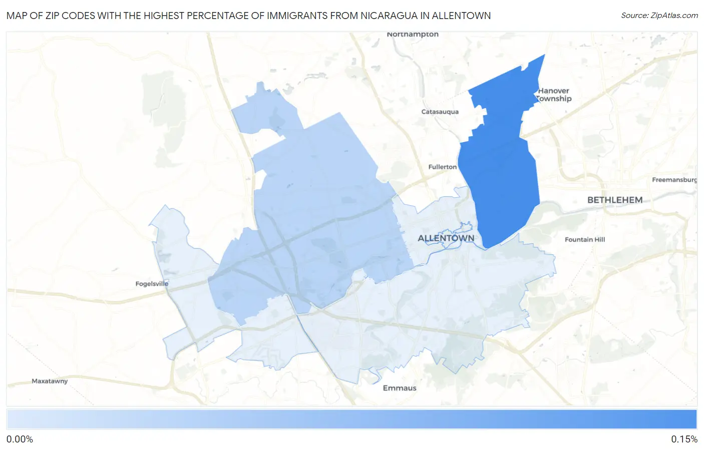 Zip Codes with the Highest Percentage of Immigrants from Nicaragua in Allentown Map