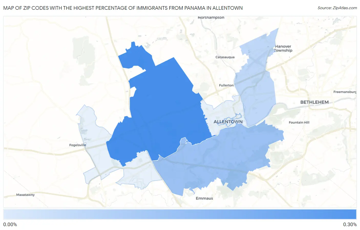 Zip Codes with the Highest Percentage of Immigrants from Panama in Allentown Map
