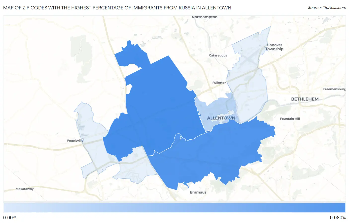 Zip Codes with the Highest Percentage of Immigrants from Russia in Allentown Map