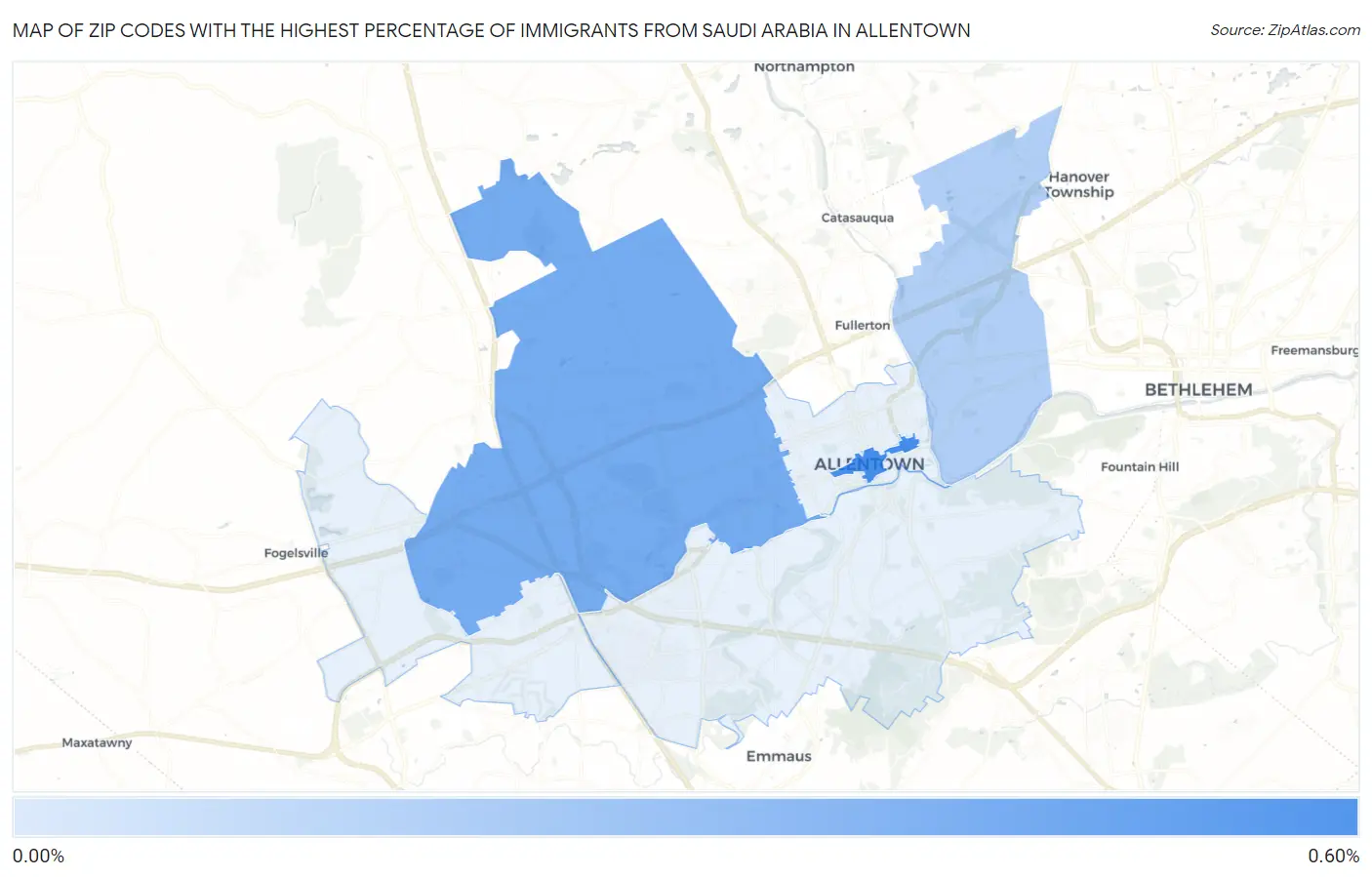 Zip Codes with the Highest Percentage of Immigrants from Saudi Arabia in Allentown Map