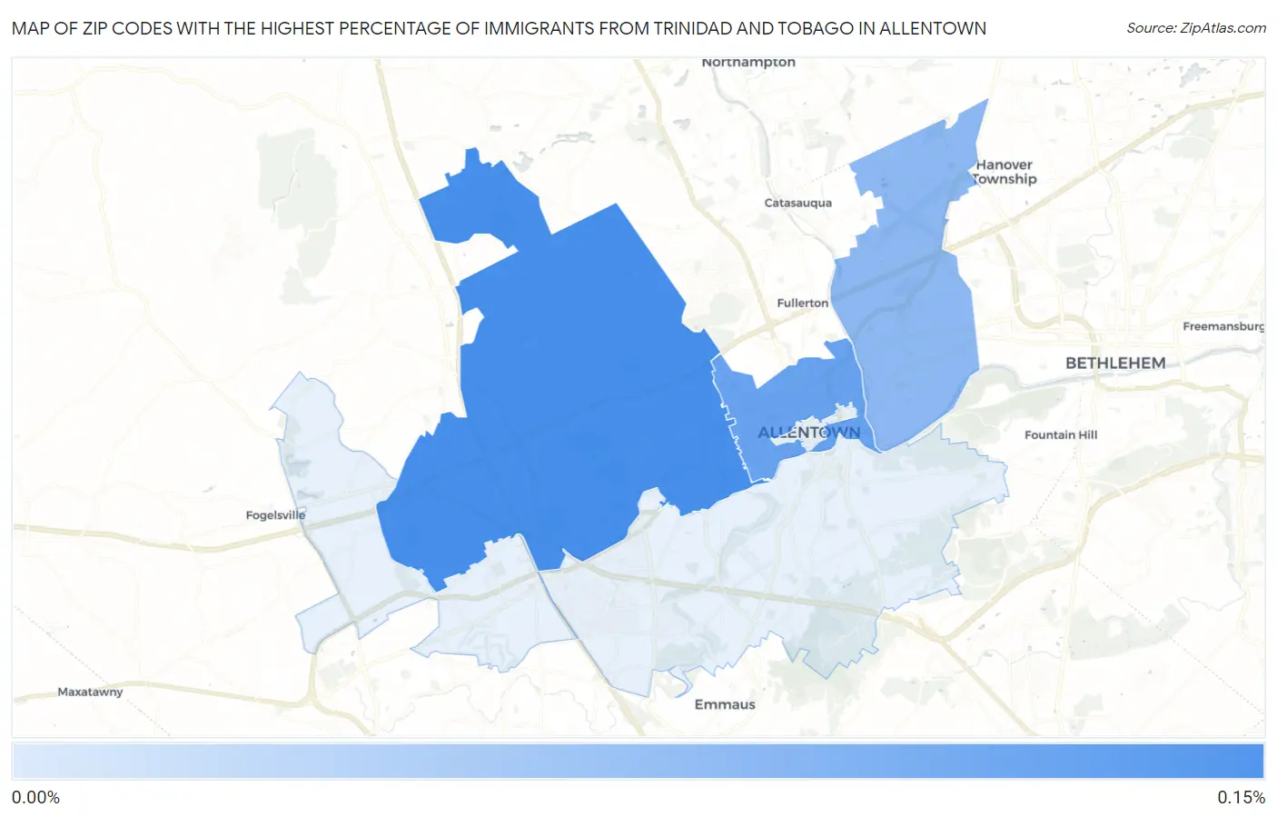 Zip Codes with the Highest Percentage of Immigrants from Trinidad and Tobago in Allentown Map