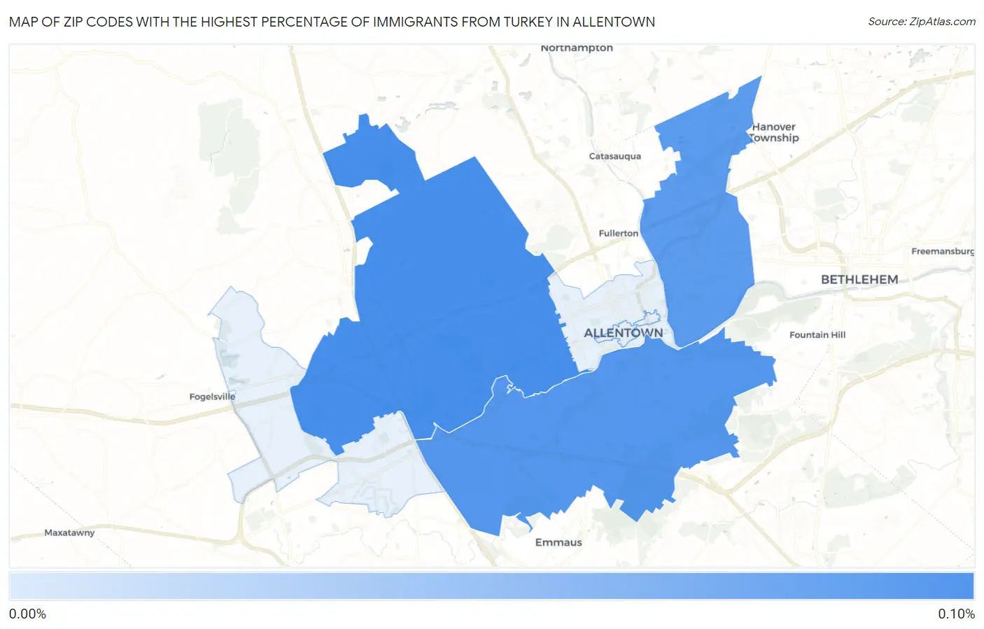 Zip Codes with the Highest Percentage of Immigrants from Turkey in Allentown Map