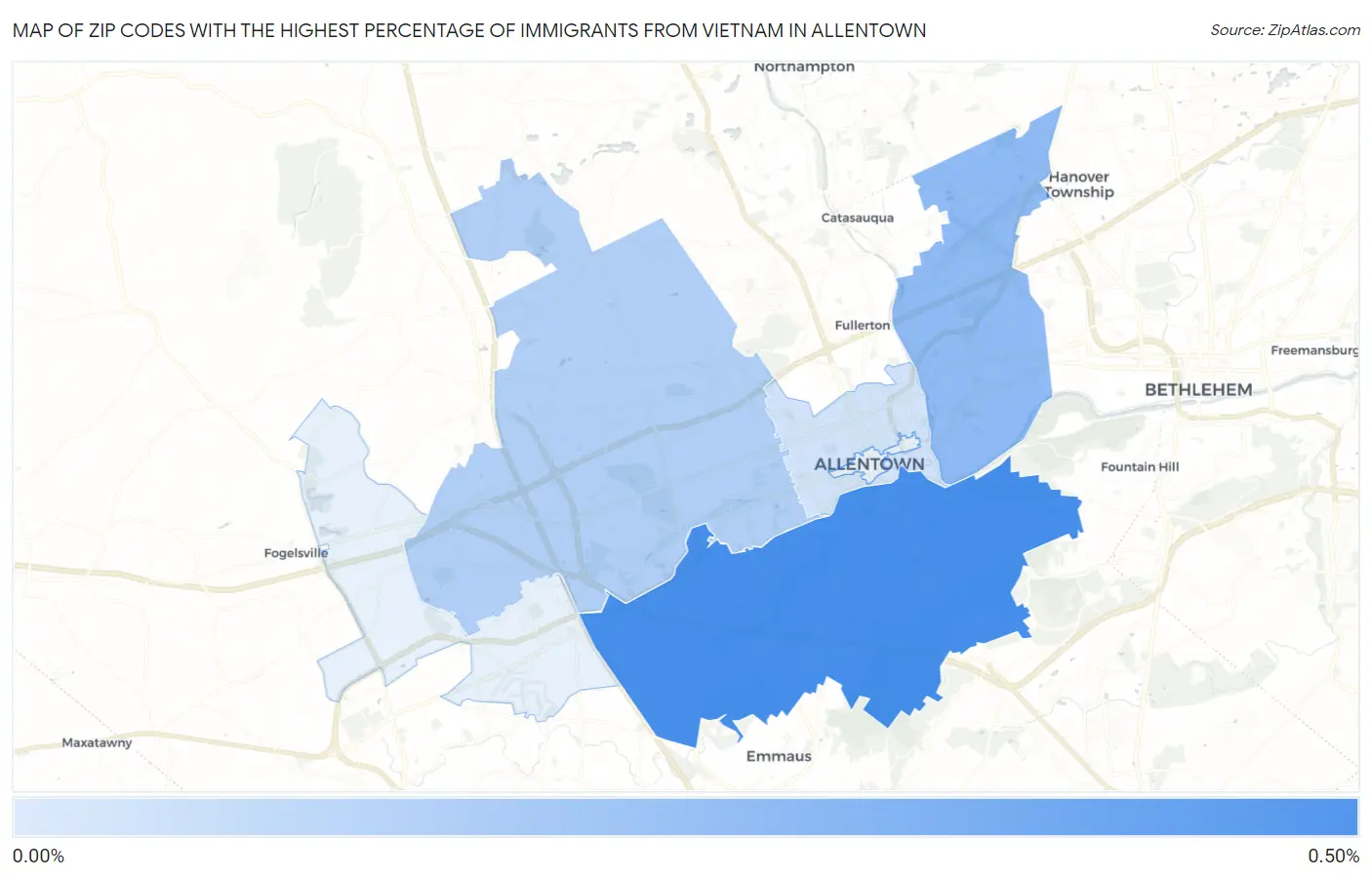 Zip Codes with the Highest Percentage of Immigrants from Vietnam in Allentown Map