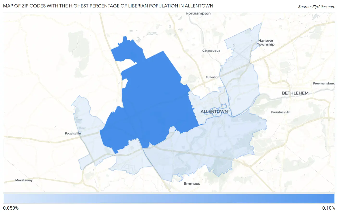 Zip Codes with the Highest Percentage of Liberian Population in Allentown Map