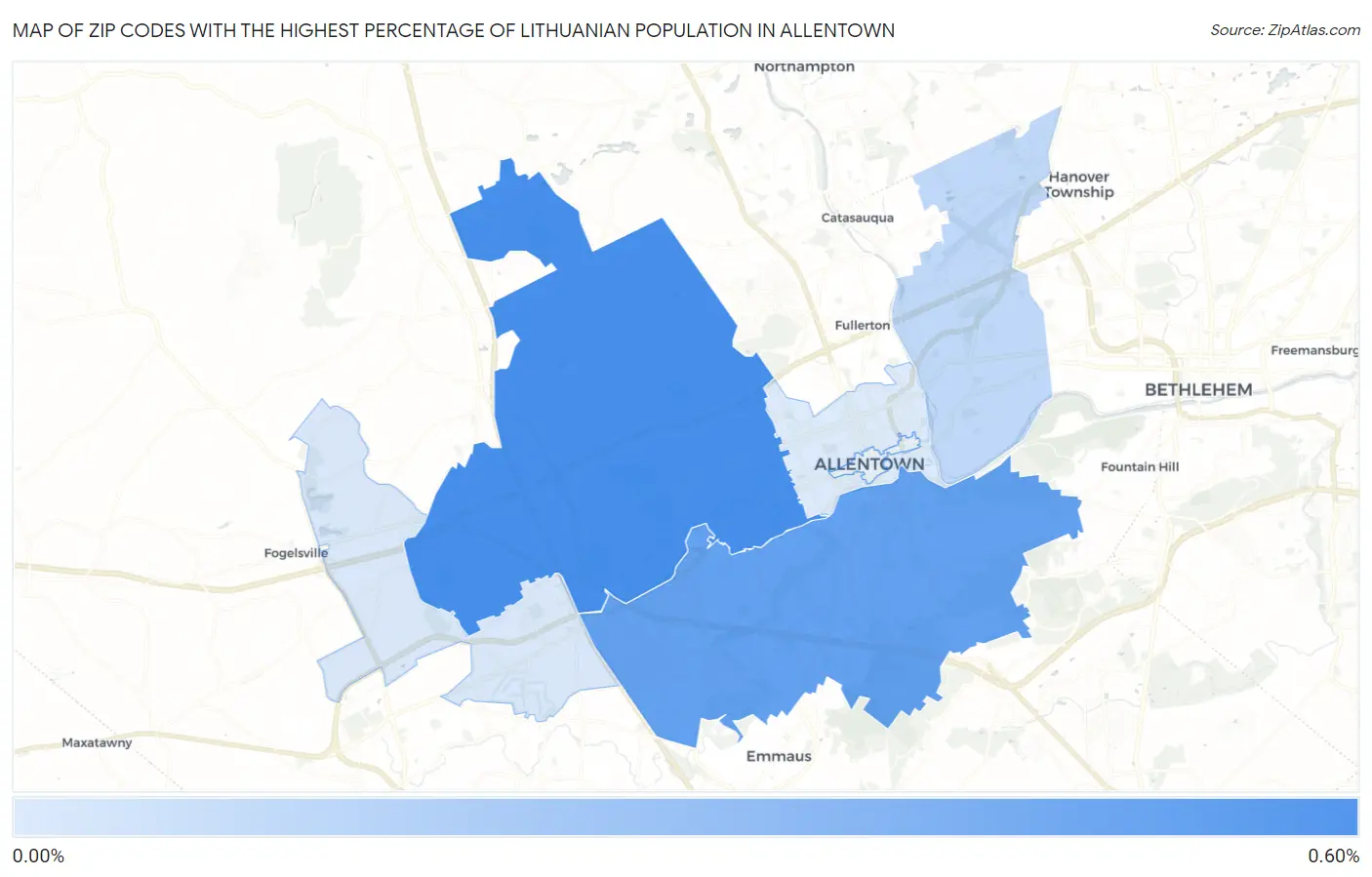 Zip Codes with the Highest Percentage of Lithuanian Population in Allentown Map