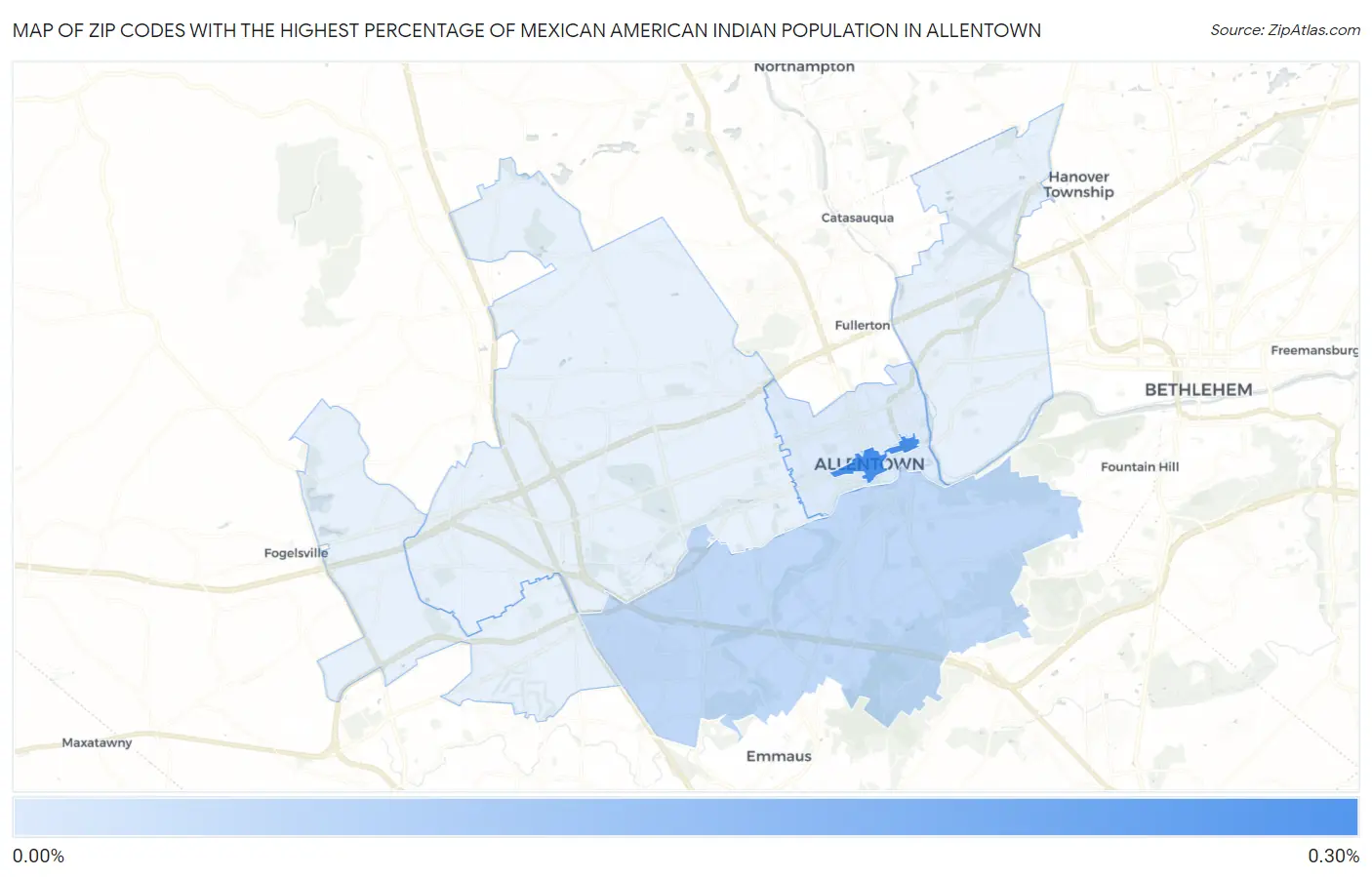 Zip Codes with the Highest Percentage of Mexican American Indian Population in Allentown Map