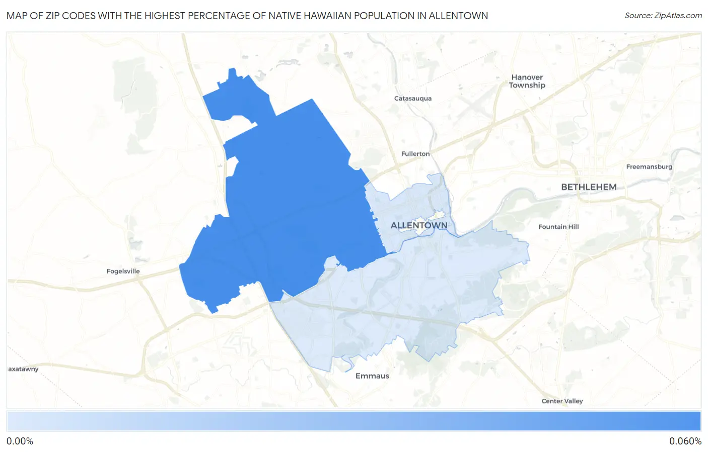 Zip Codes with the Highest Percentage of Native Hawaiian Population in Allentown Map