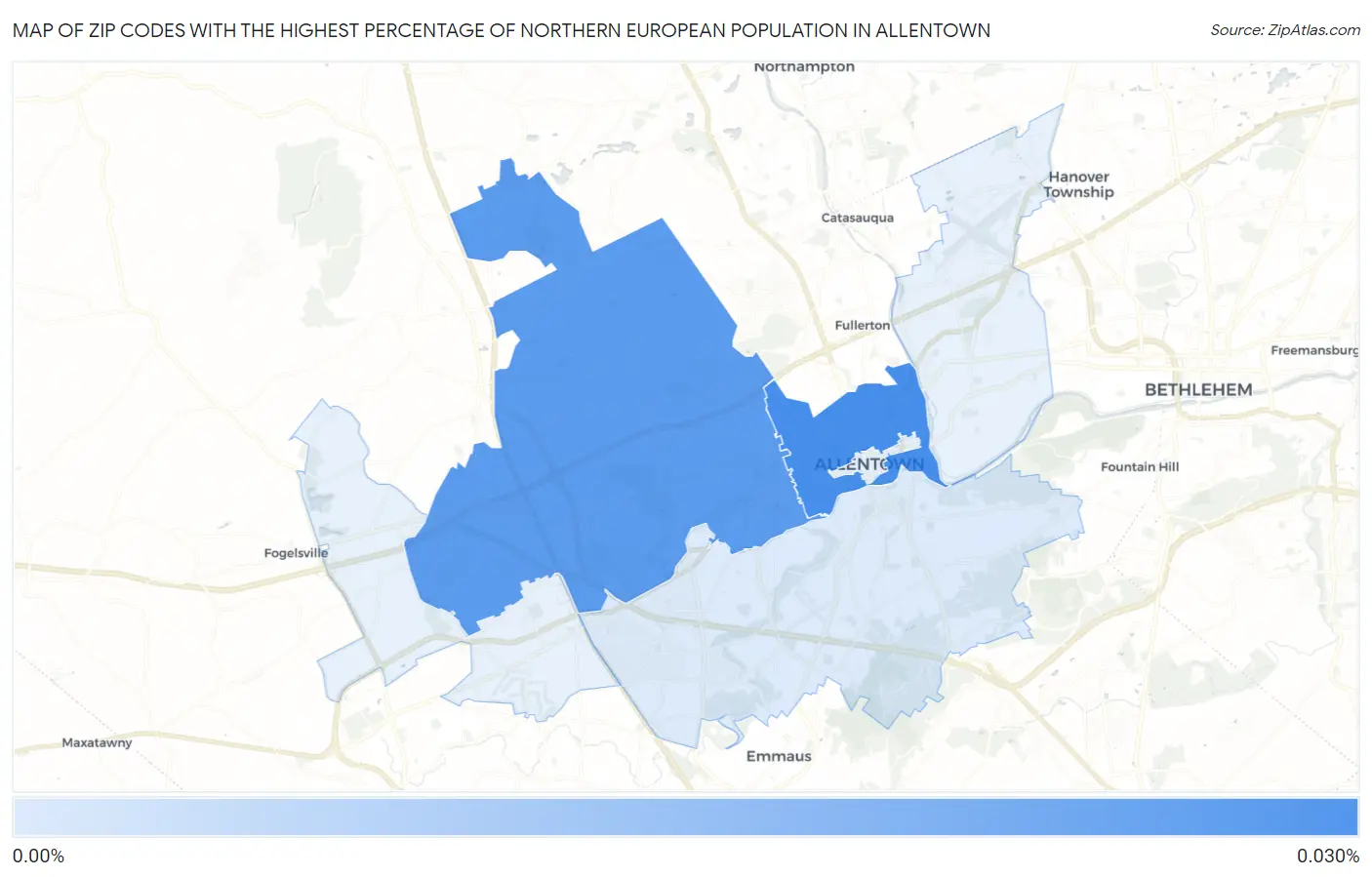 Zip Codes with the Highest Percentage of Northern European Population in Allentown Map