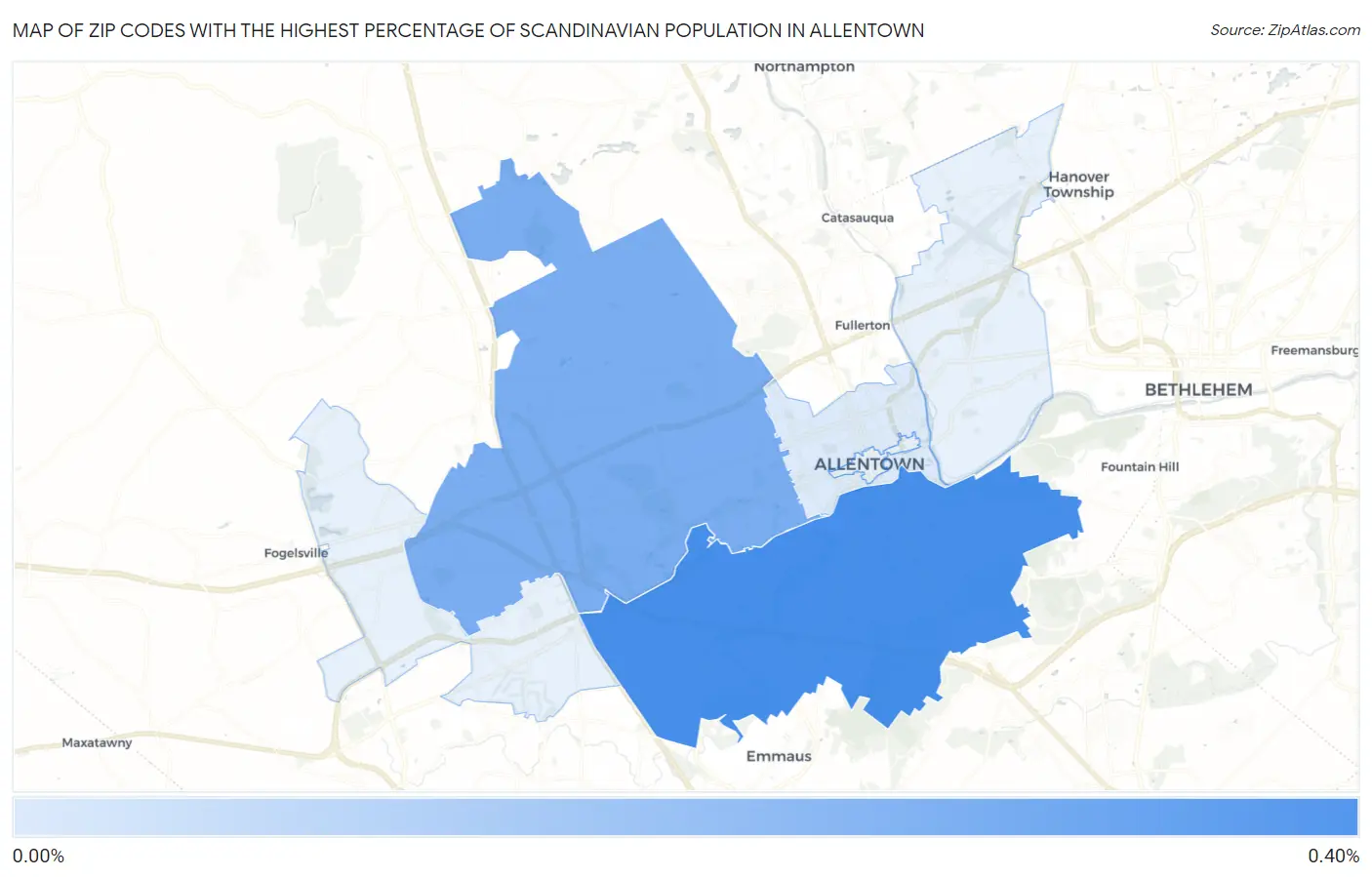 Zip Codes with the Highest Percentage of Scandinavian Population in Allentown Map