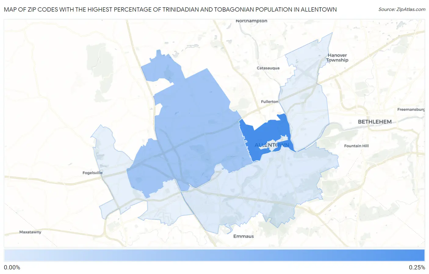 Zip Codes with the Highest Percentage of Trinidadian and Tobagonian Population in Allentown Map