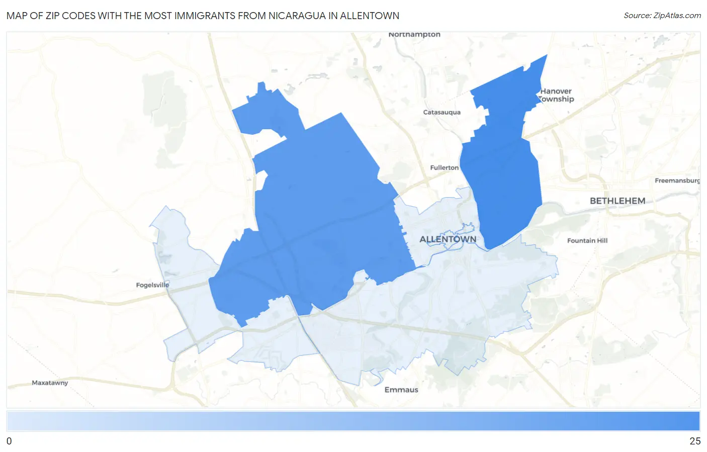 Zip Codes with the Most Immigrants from Nicaragua in Allentown Map