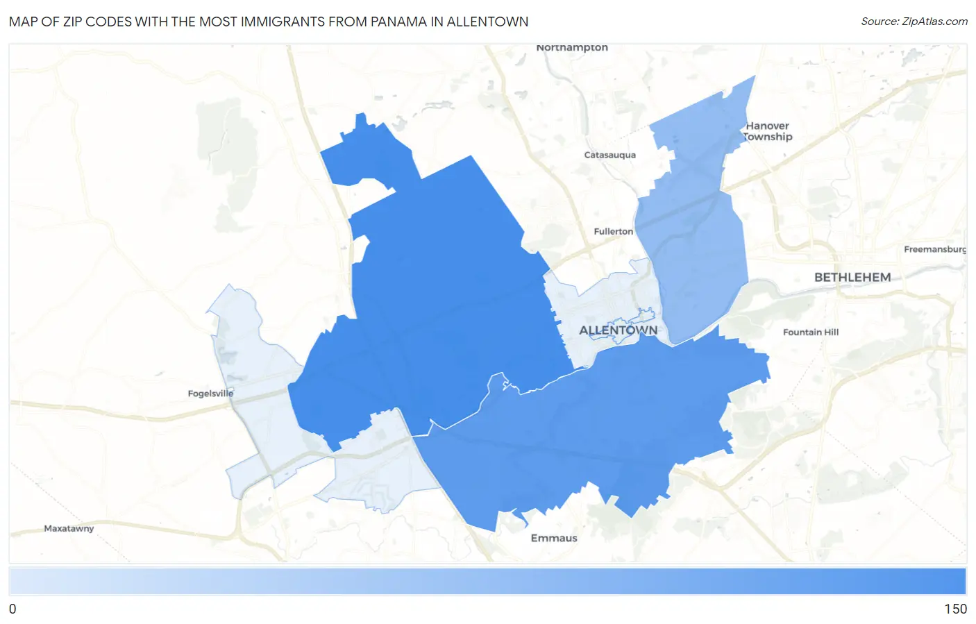 Zip Codes with the Most Immigrants from Panama in Allentown Map