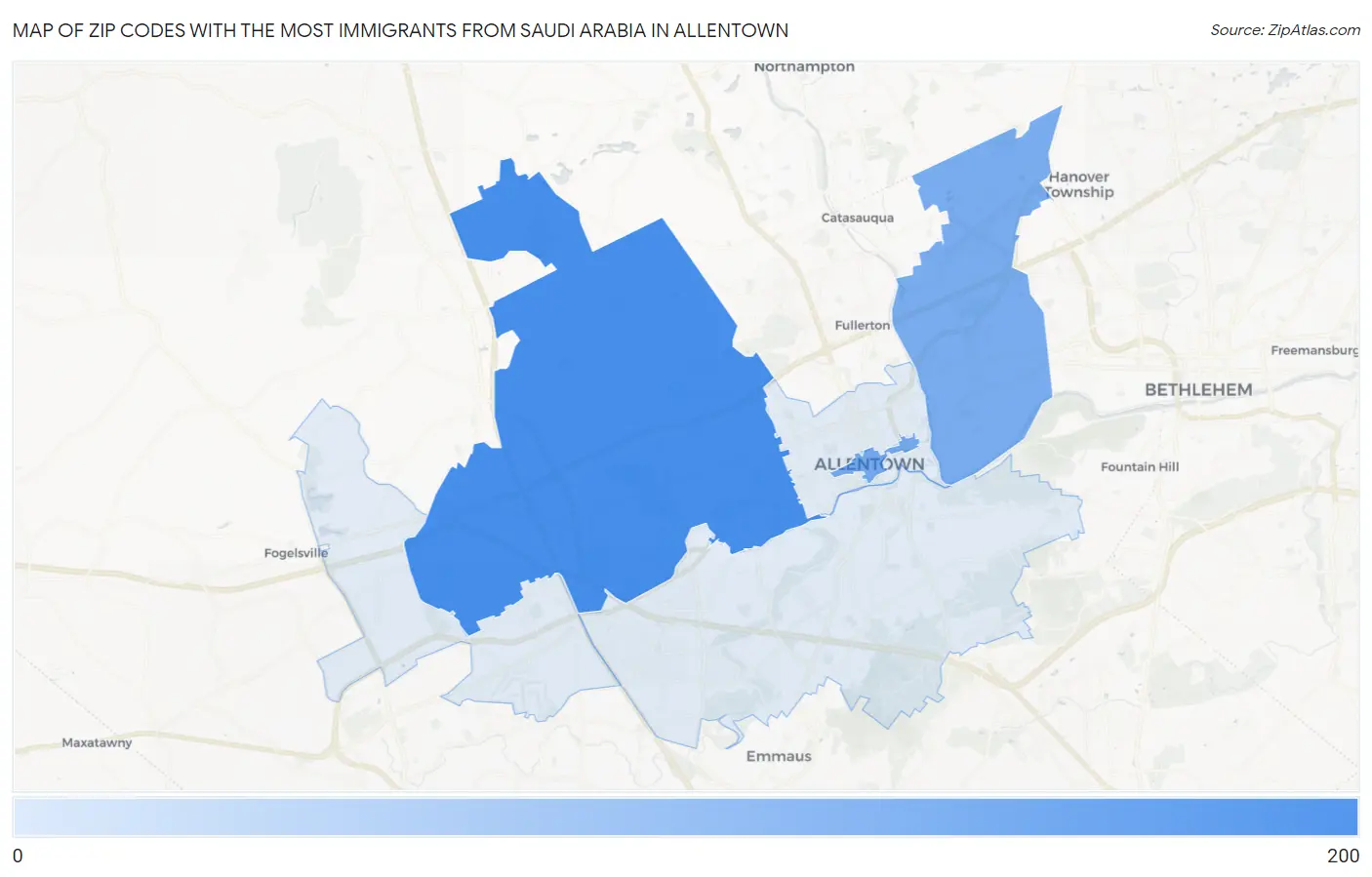 Zip Codes with the Most Immigrants from Saudi Arabia in Allentown Map
