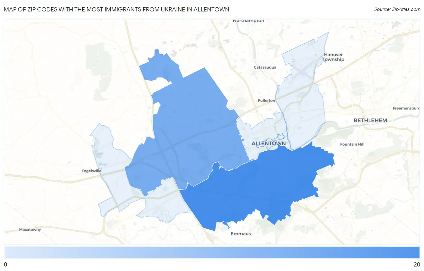 Zip Codes with the Most Immigrants from Ukraine in Allentown Map