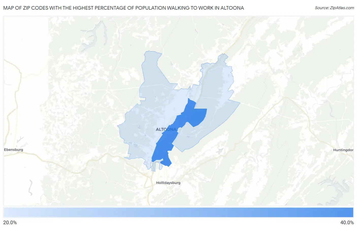 Zip Codes with the Highest Percentage of Population Walking to Work in Altoona Map