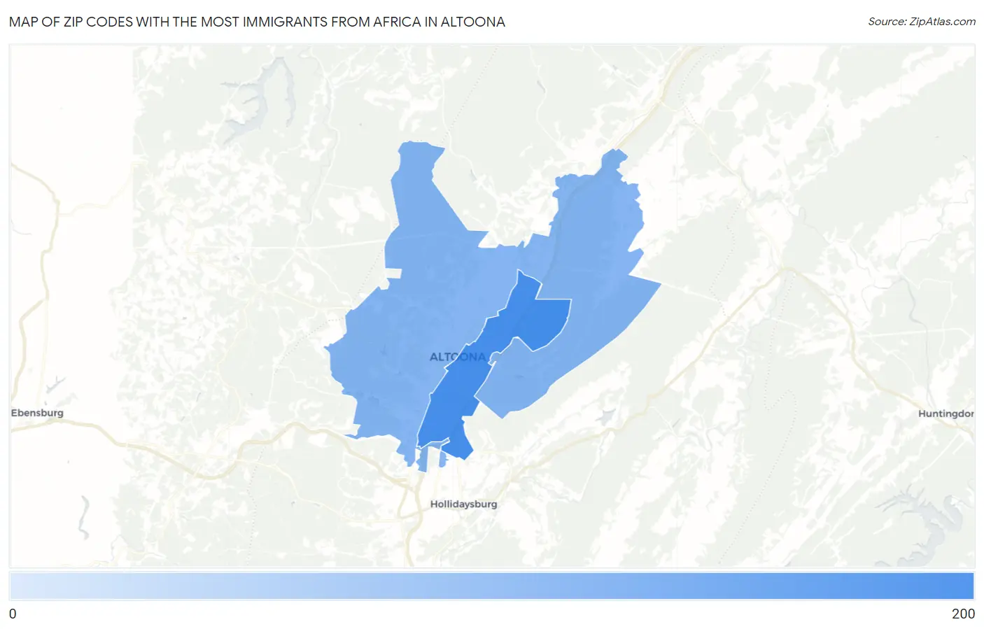 Zip Codes with the Most Immigrants from Africa in Altoona Map