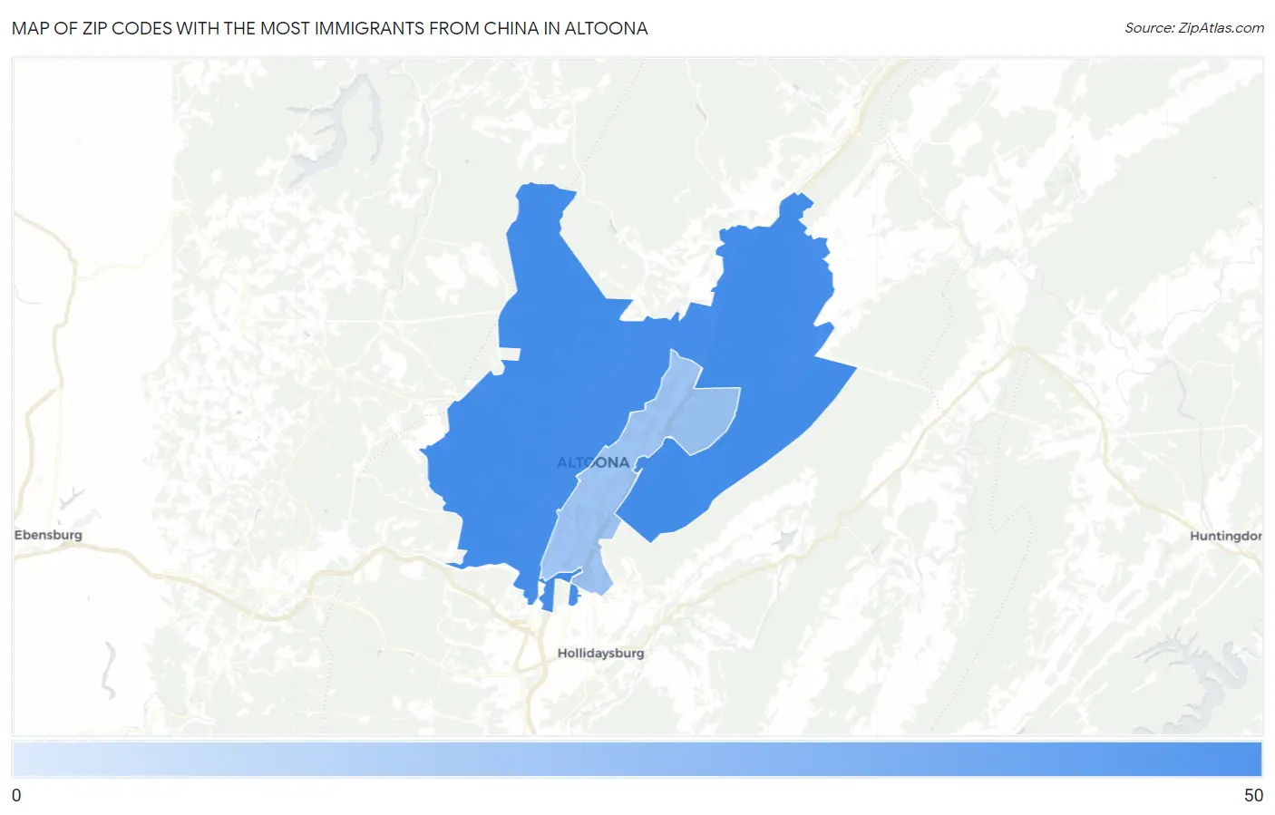 Zip Codes with the Most Immigrants from China in Altoona Map