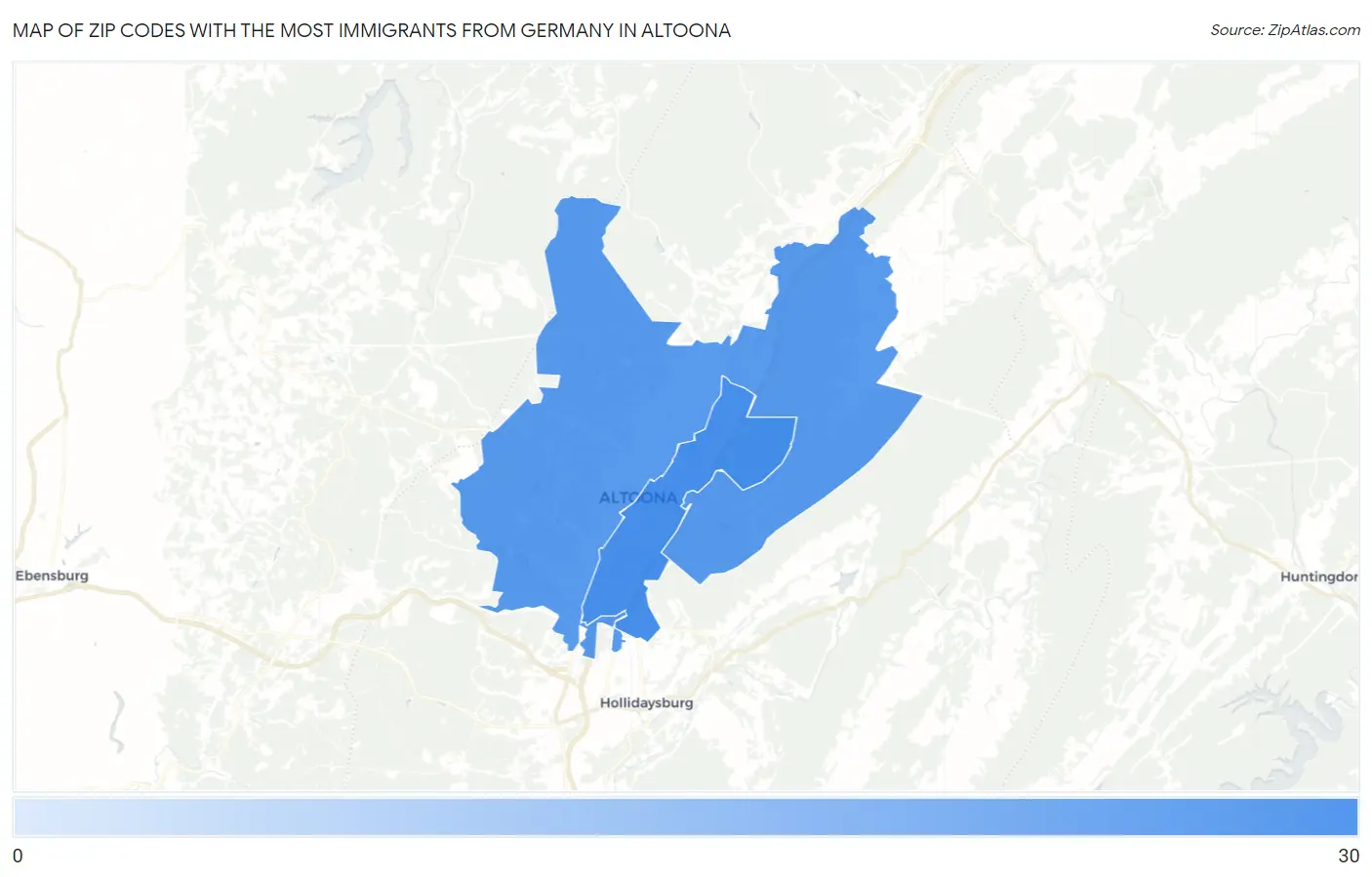 Zip Codes with the Most Immigrants from Germany in Altoona Map