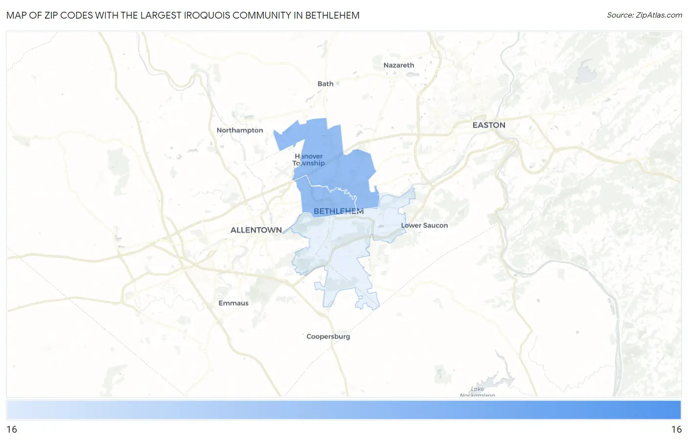 Zip Codes with the Largest Iroquois Community in Bethlehem Map
