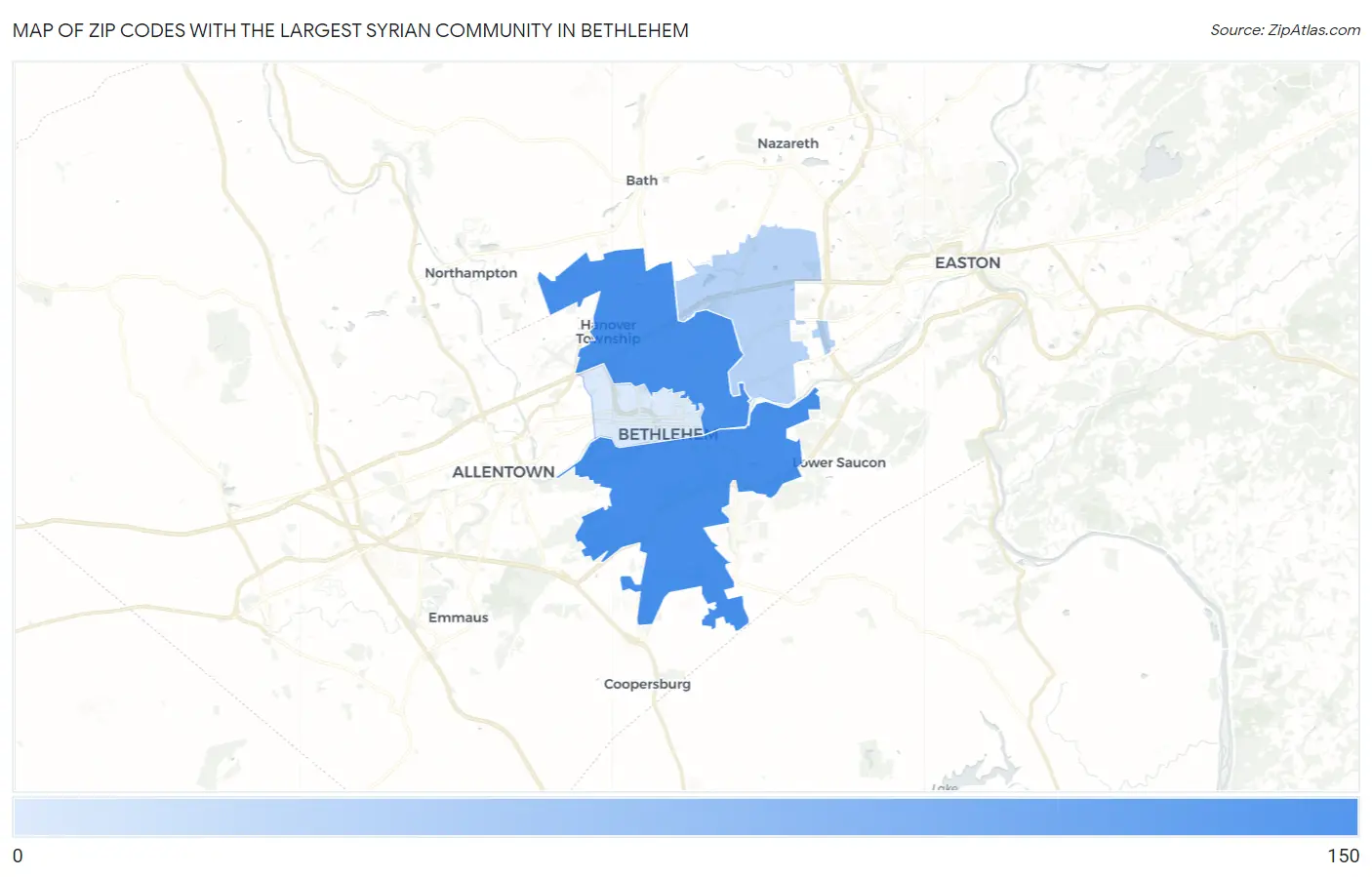 Zip Codes with the Largest Syrian Community in Bethlehem Map