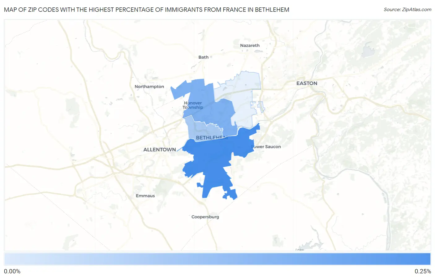 Zip Codes with the Highest Percentage of Immigrants from France in Bethlehem Map