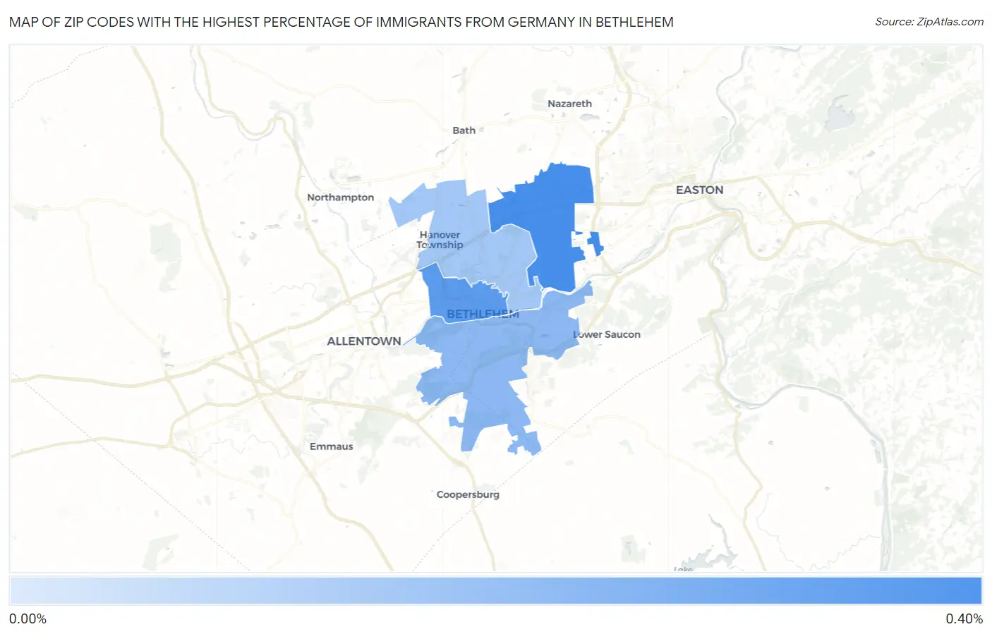 Zip Codes with the Highest Percentage of Immigrants from Germany in Bethlehem Map
