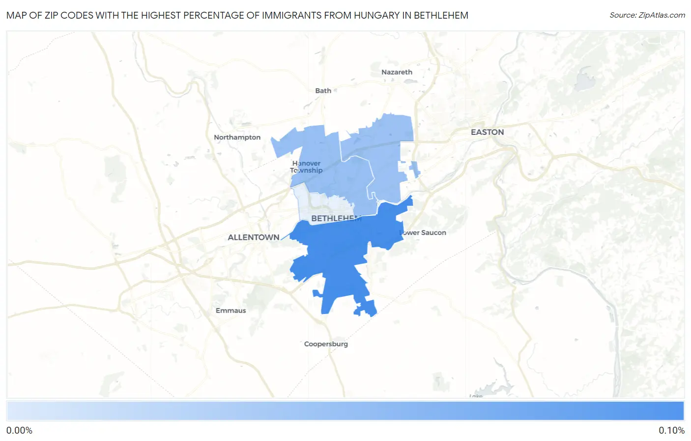 Zip Codes with the Highest Percentage of Immigrants from Hungary in Bethlehem Map
