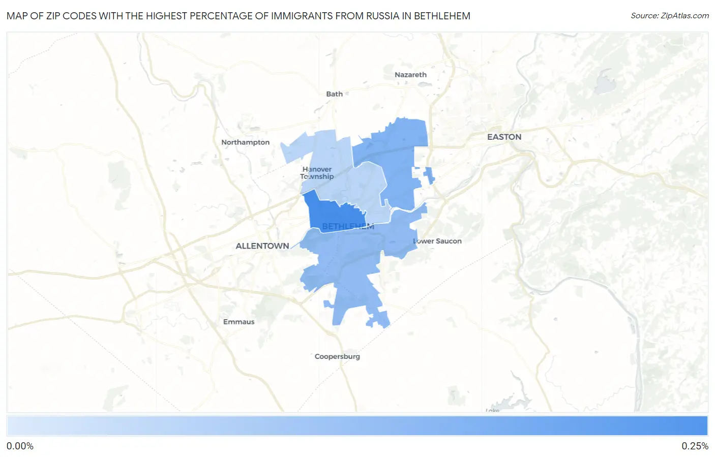 Zip Codes with the Highest Percentage of Immigrants from Russia in Bethlehem Map
