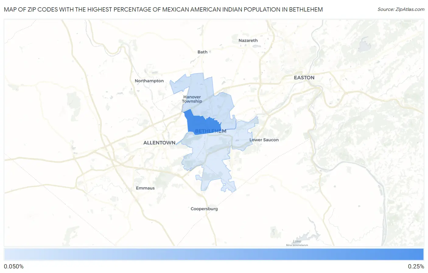 Zip Codes with the Highest Percentage of Mexican American Indian Population in Bethlehem Map