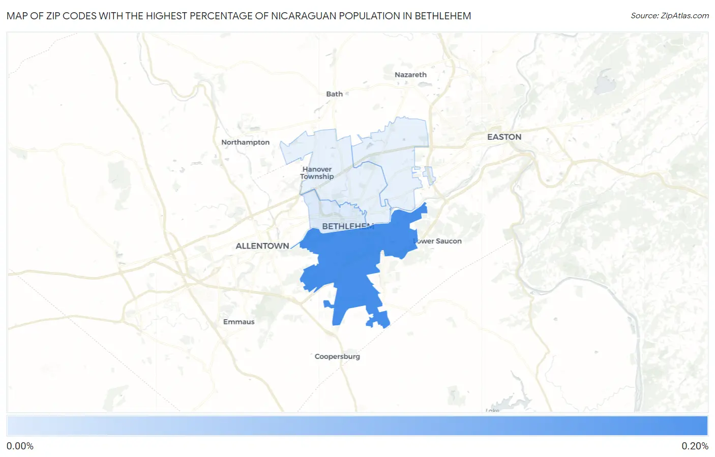 Zip Codes with the Highest Percentage of Nicaraguan Population in Bethlehem Map