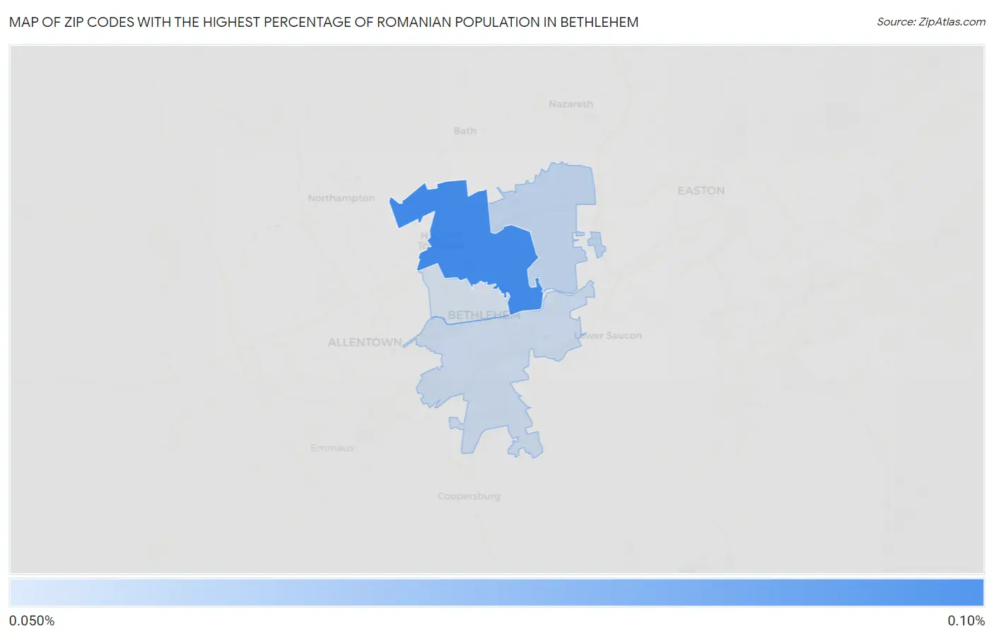 Zip Codes with the Highest Percentage of Romanian Population in Bethlehem Map