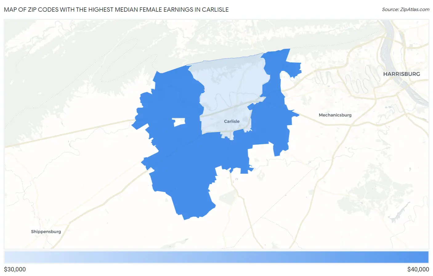 Zip Codes with the Highest Median Female Earnings in Carlisle Map