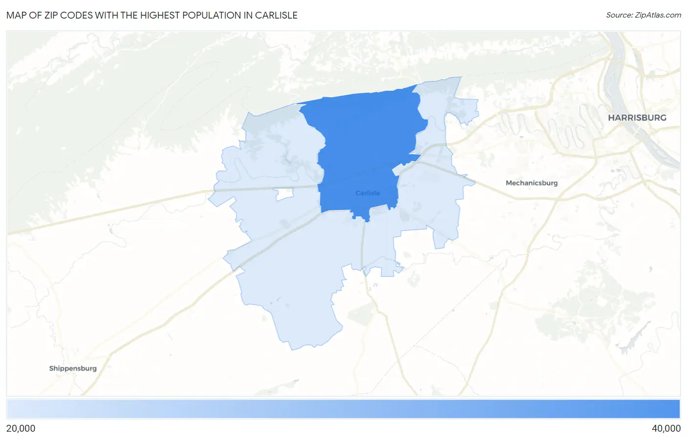 Zip Codes with the Highest Population in Carlisle Map