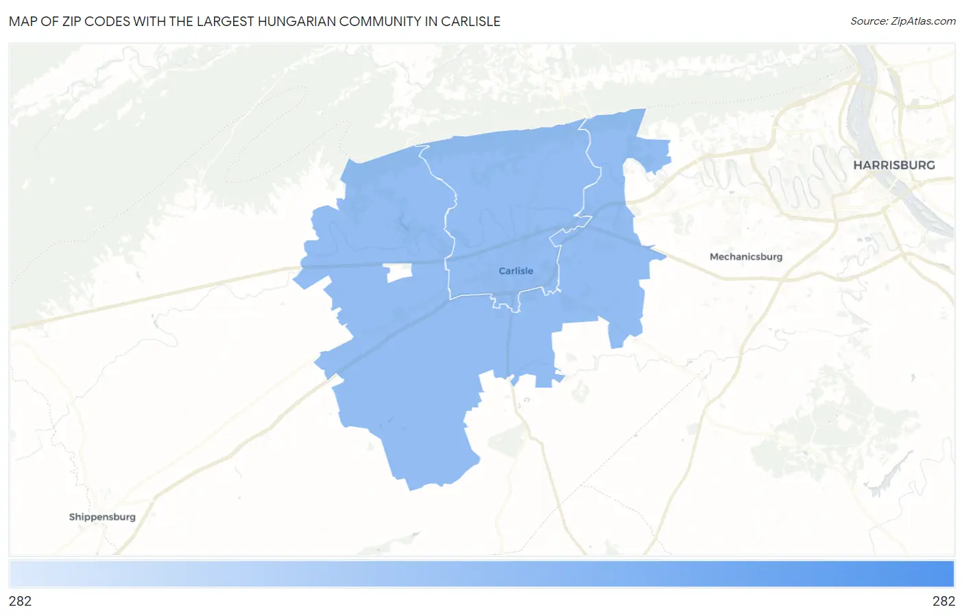 Zip Codes with the Largest Hungarian Community in Carlisle Map