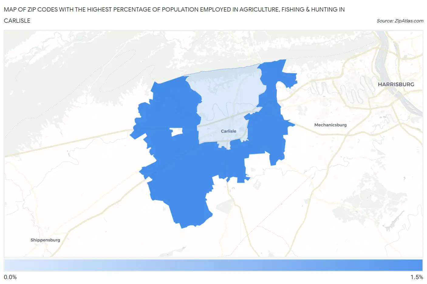 Zip Codes with the Highest Percentage of Population Employed in Agriculture, Fishing & Hunting in Carlisle Map