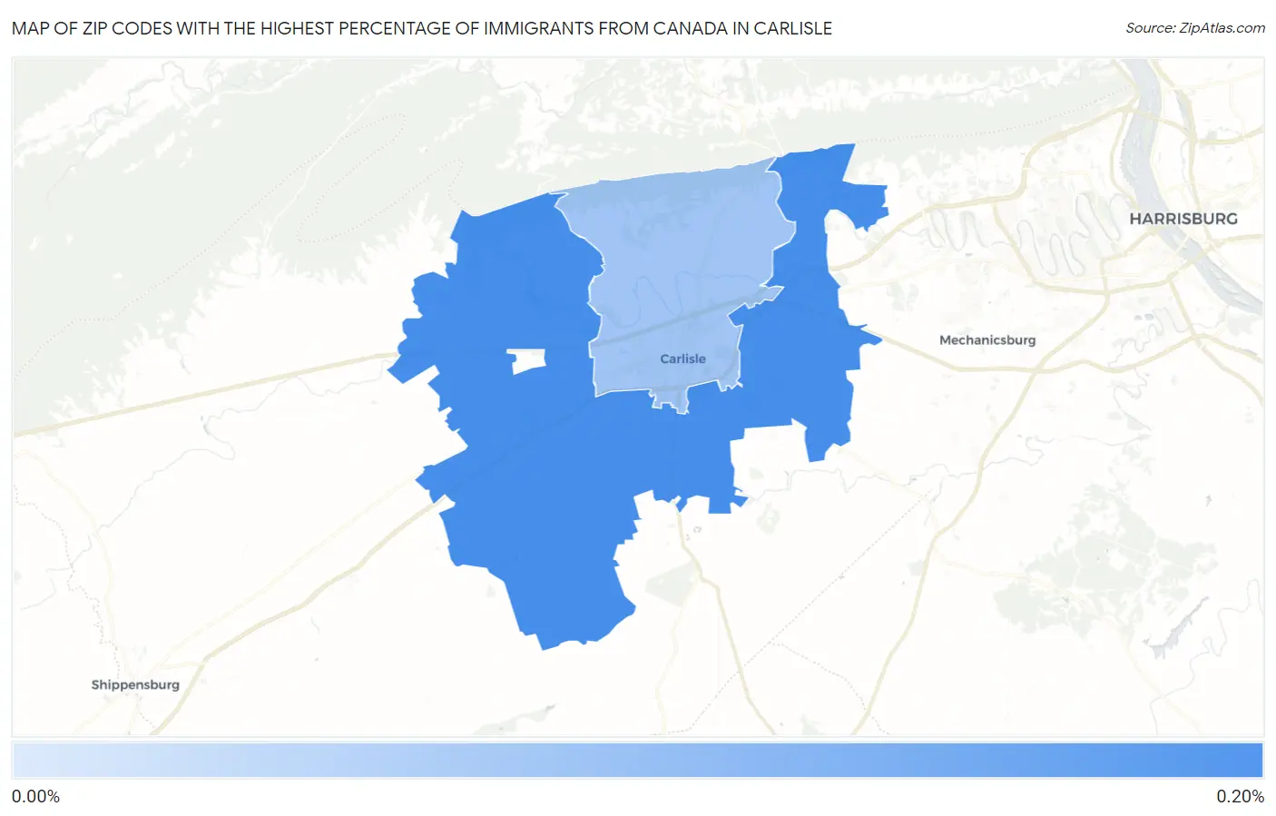 Zip Codes with the Highest Percentage of Immigrants from Canada in Carlisle Map