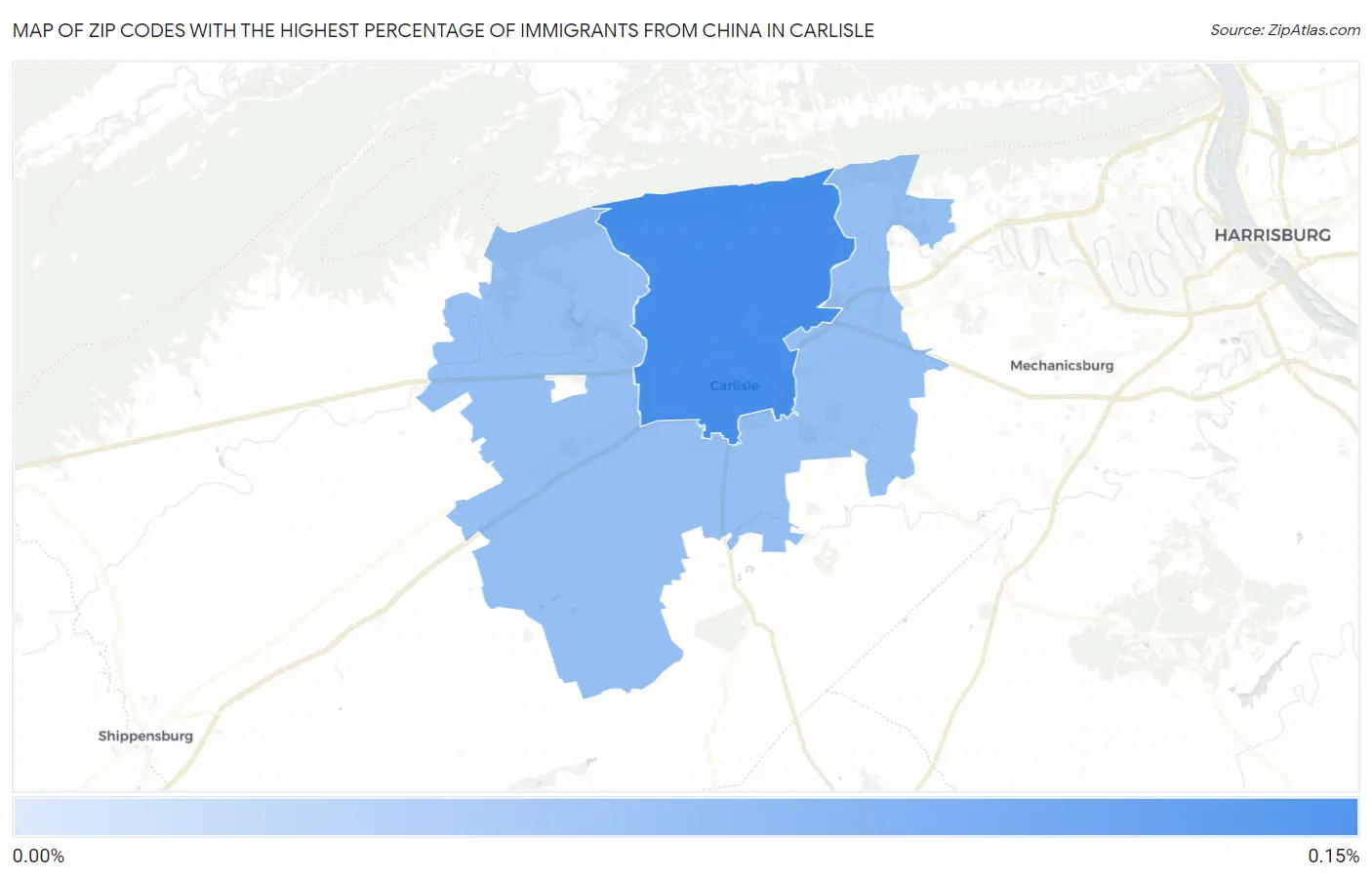 Zip Codes with the Highest Percentage of Immigrants from China in Carlisle Map
