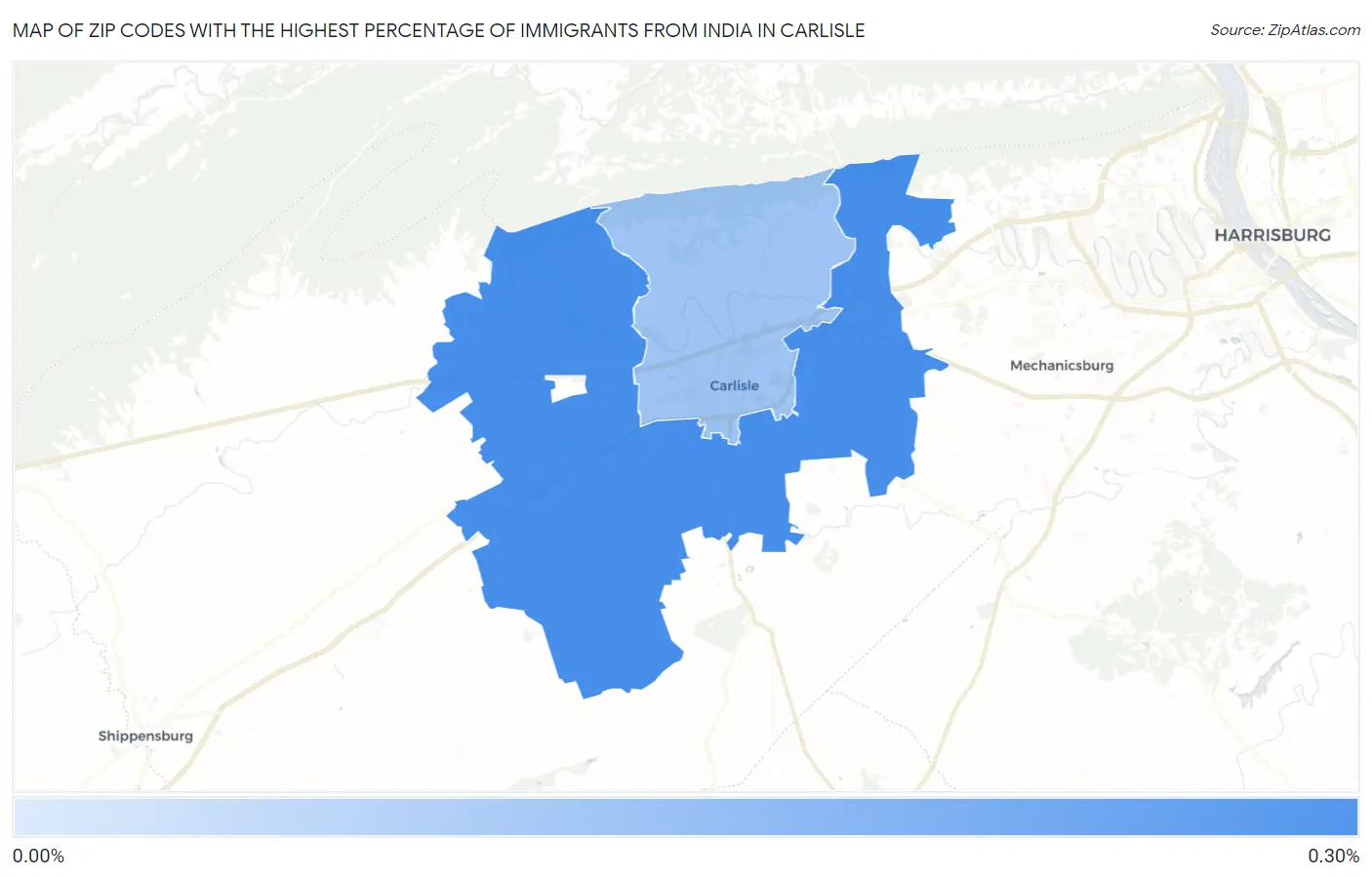 Zip Codes with the Highest Percentage of Immigrants from India in Carlisle Map