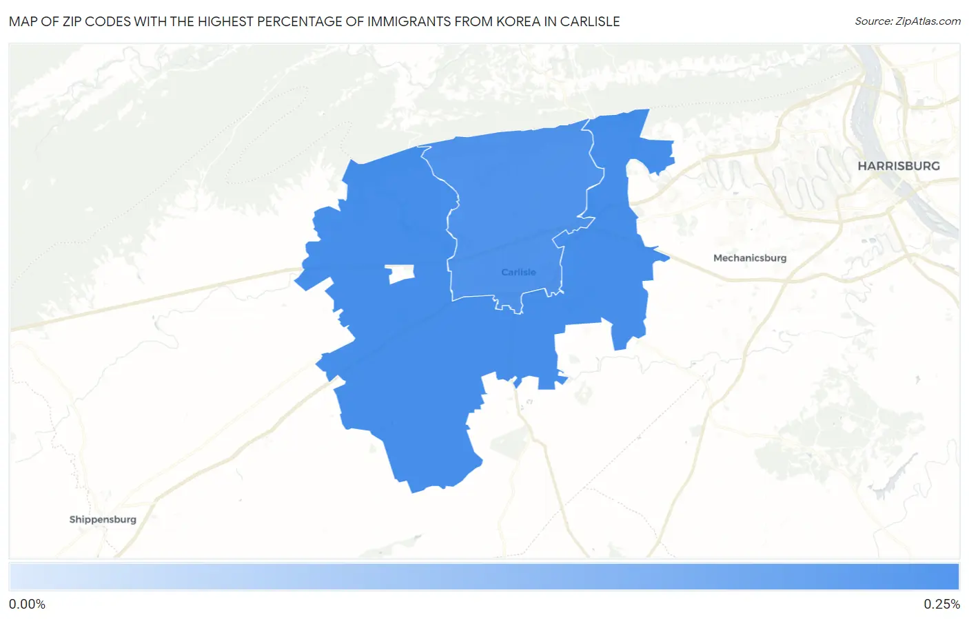 Zip Codes with the Highest Percentage of Immigrants from Korea in Carlisle Map