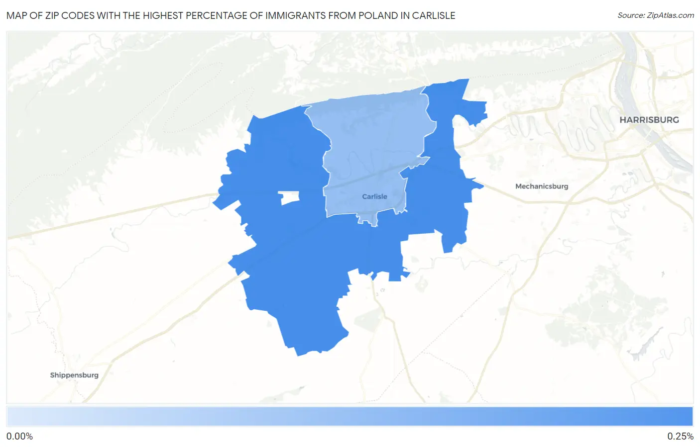 Zip Codes with the Highest Percentage of Immigrants from Poland in Carlisle Map
