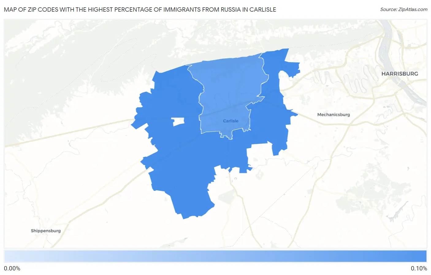 Zip Codes with the Highest Percentage of Immigrants from Russia in Carlisle Map