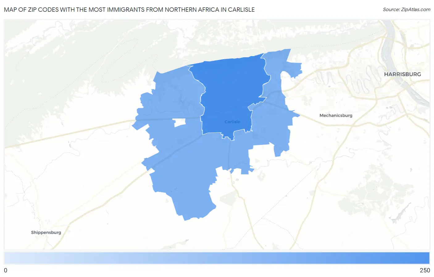 Zip Codes with the Most Immigrants from Northern Africa in Carlisle Map