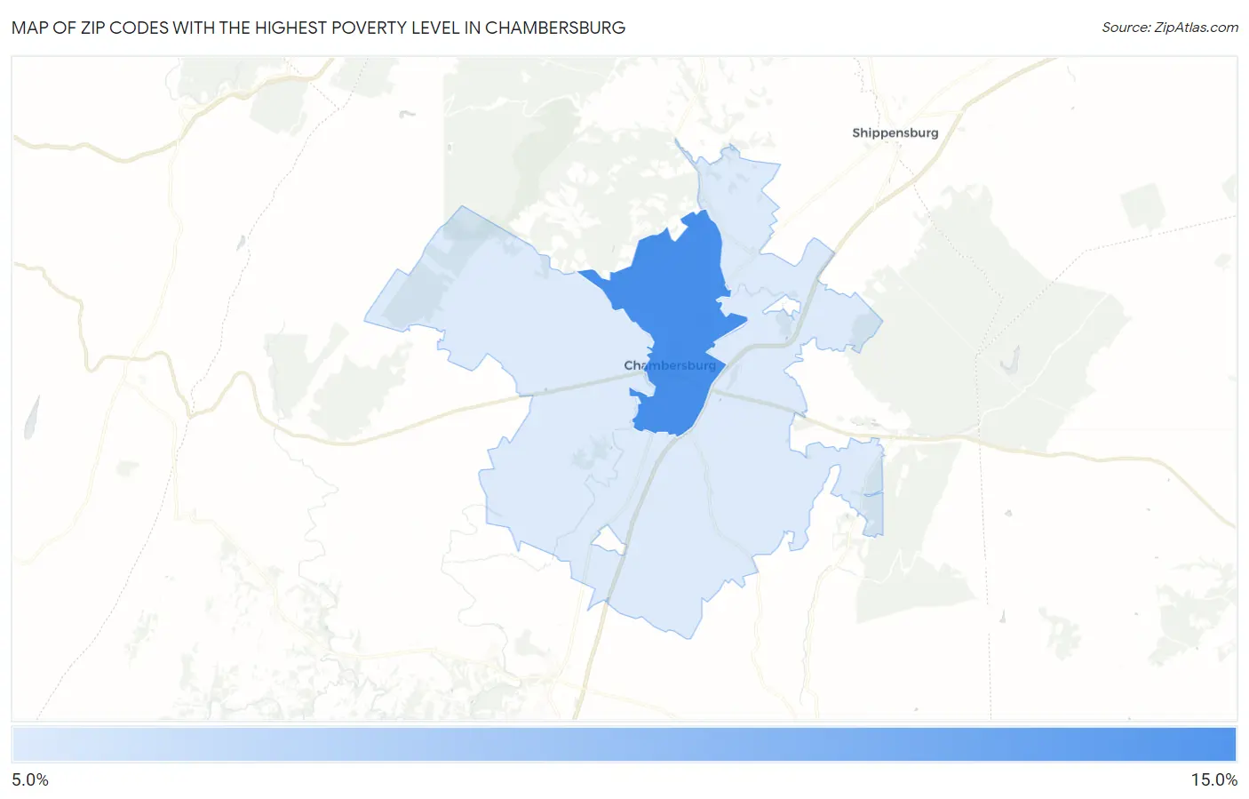 Zip Codes with the Highest Poverty Level in Chambersburg Map