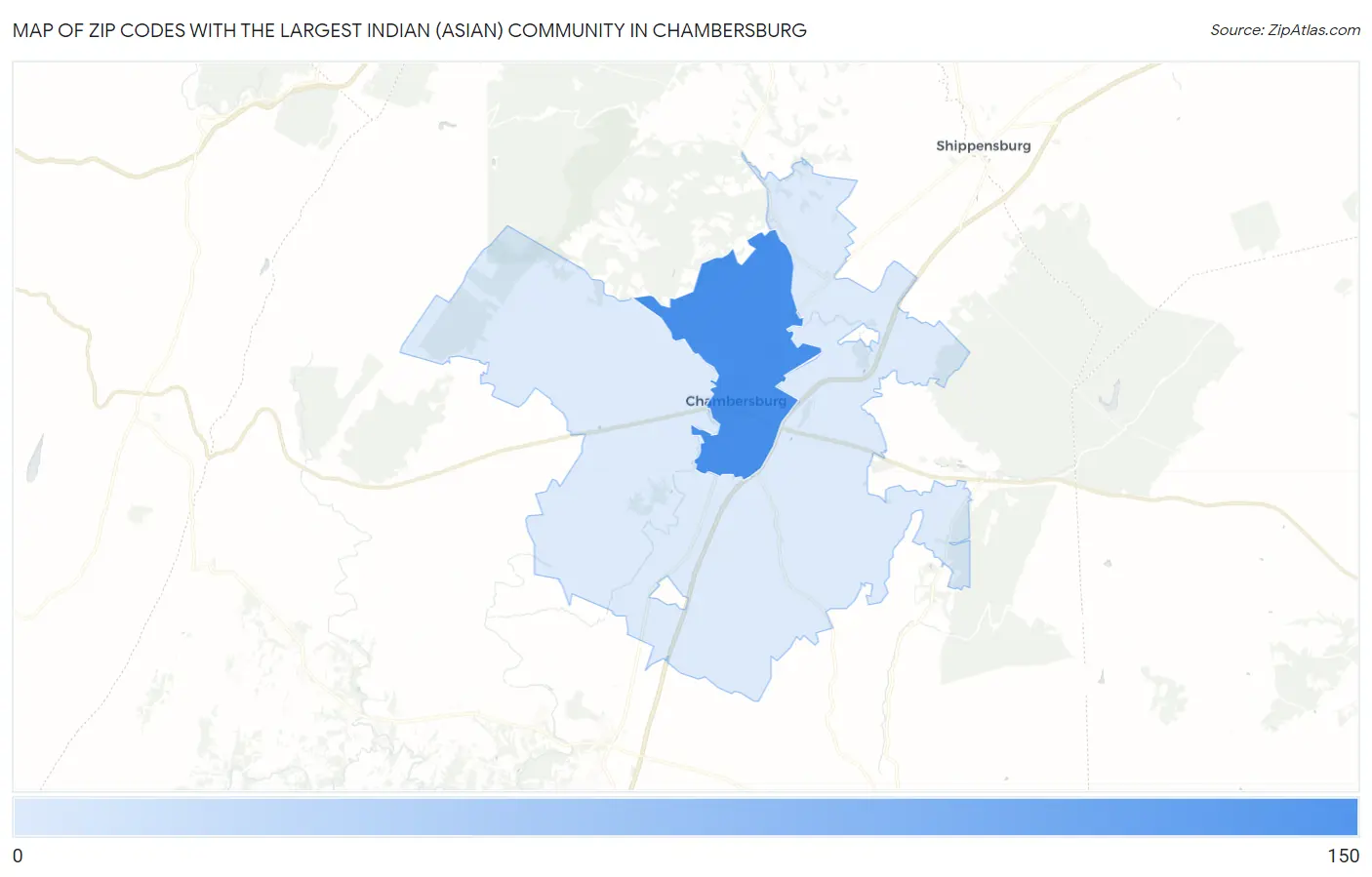 Zip Codes with the Largest Indian (Asian) Community in Chambersburg Map