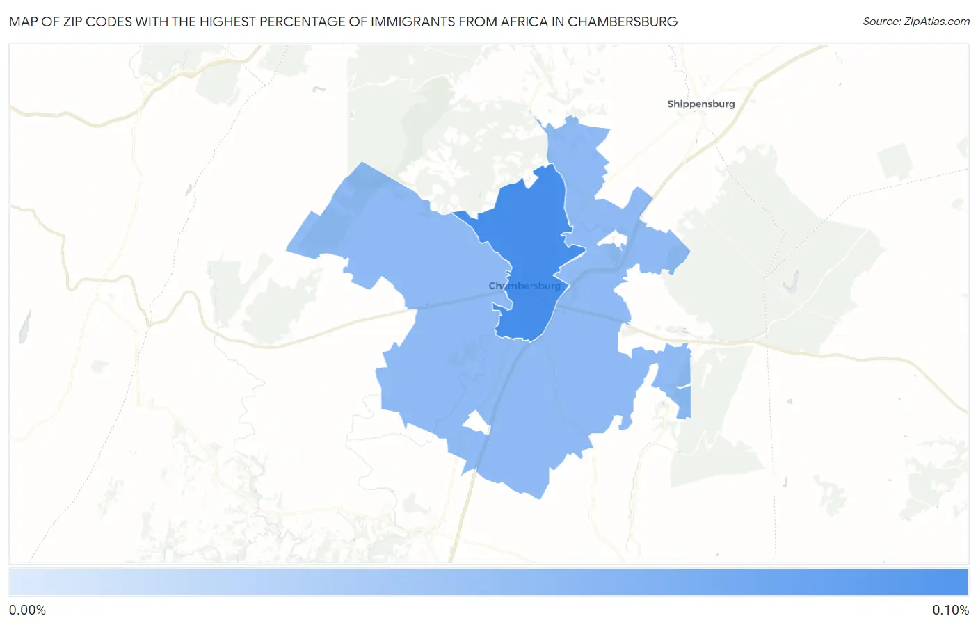 Zip Codes with the Highest Percentage of Immigrants from Africa in Chambersburg Map