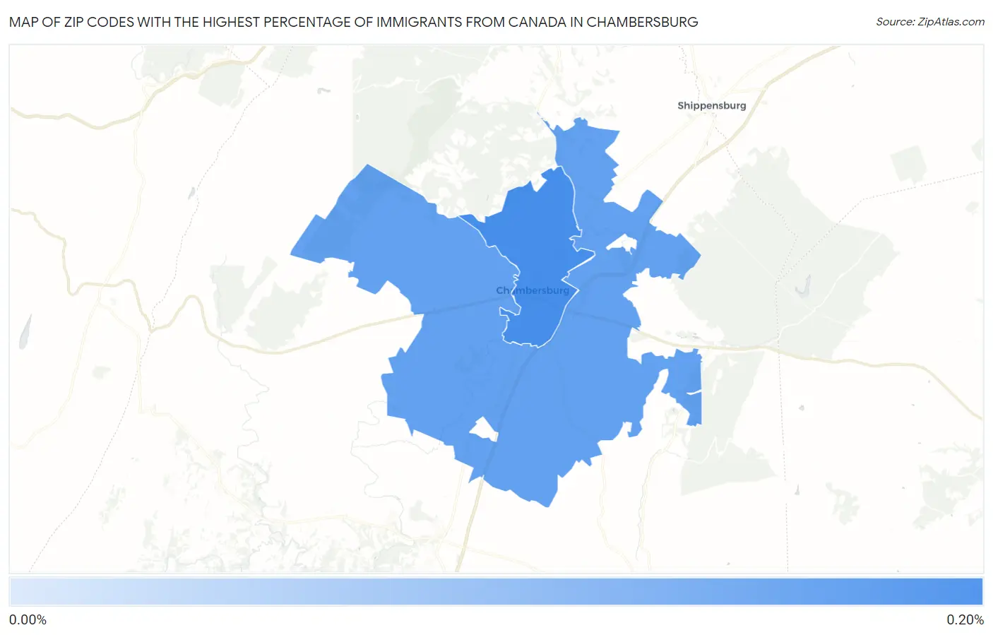 Zip Codes with the Highest Percentage of Immigrants from Canada in Chambersburg Map