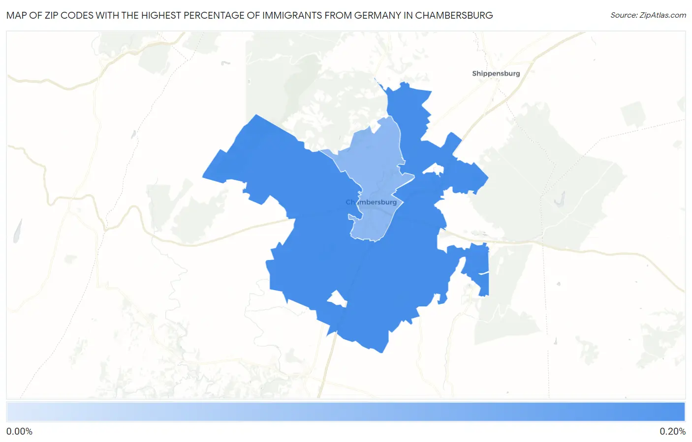 Zip Codes with the Highest Percentage of Immigrants from Germany in Chambersburg Map
