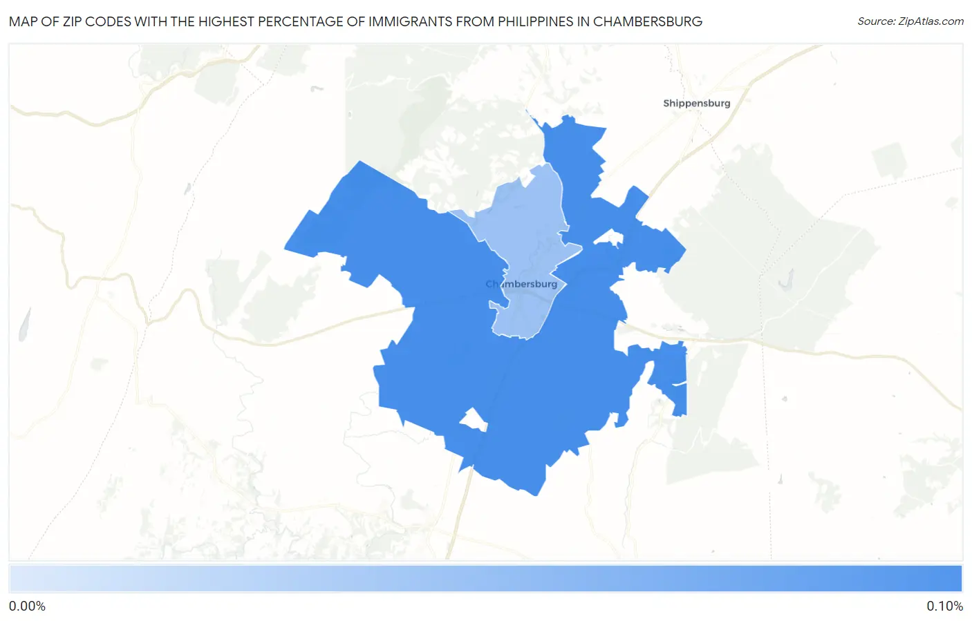 Zip Codes with the Highest Percentage of Immigrants from Philippines in Chambersburg Map