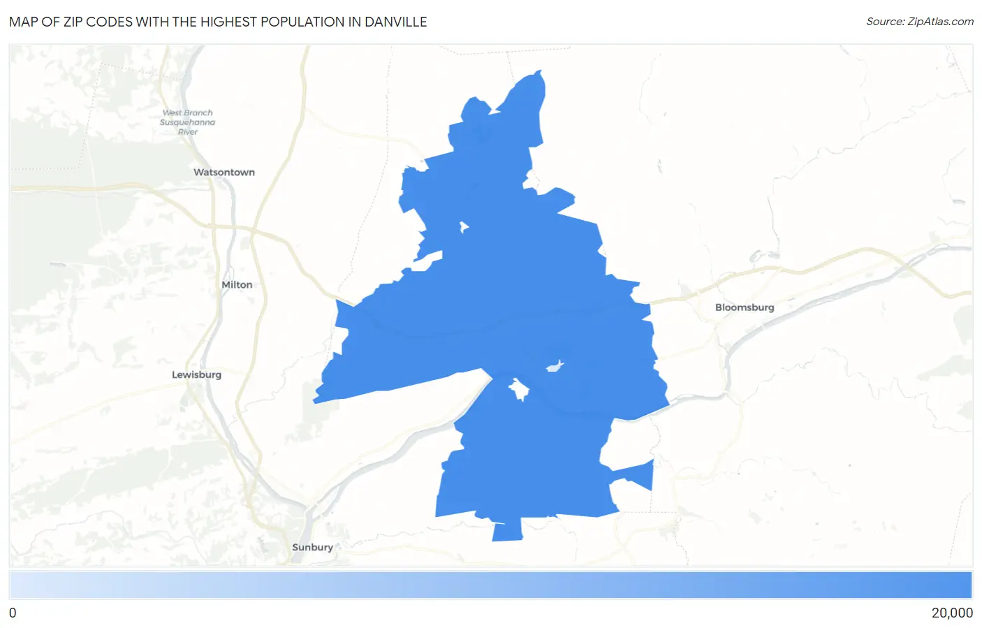 Zip Codes with the Highest Population in Danville Map