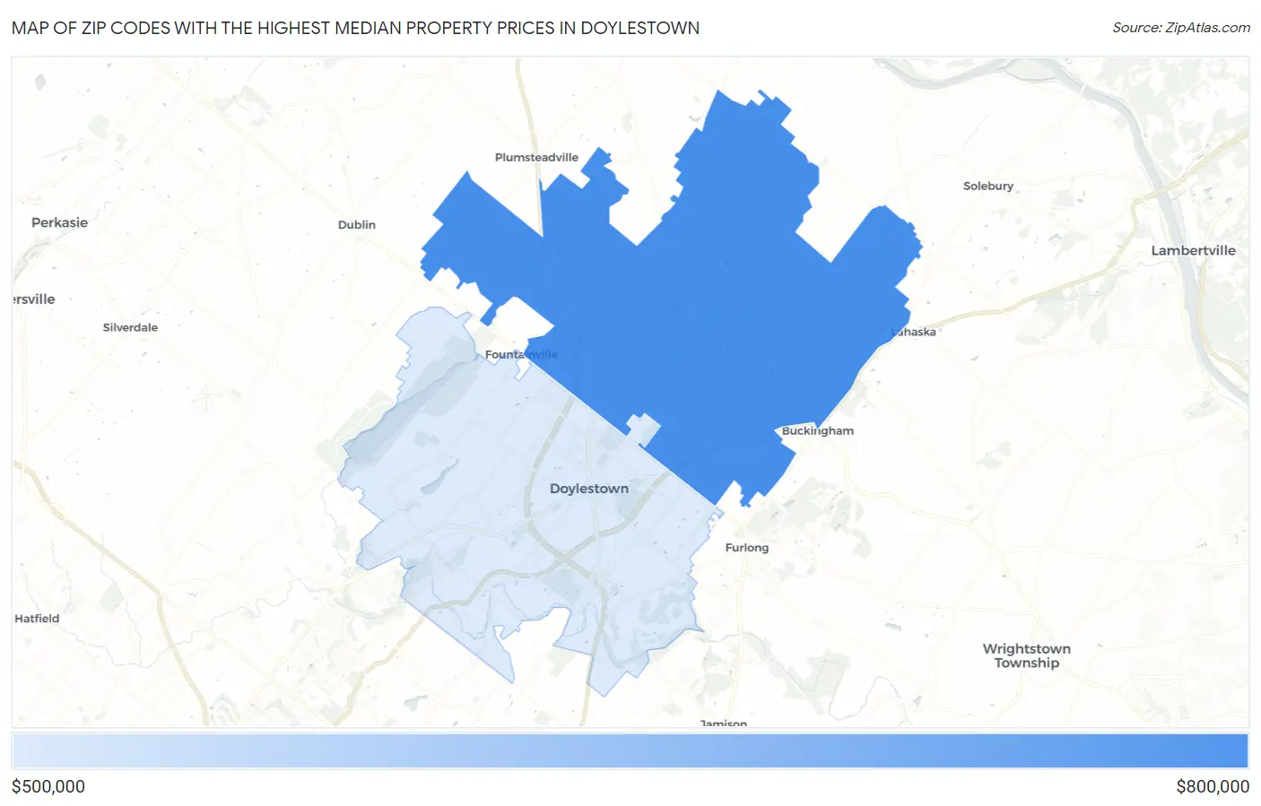 Zip Codes with the Highest Median Property Prices in Doylestown Map